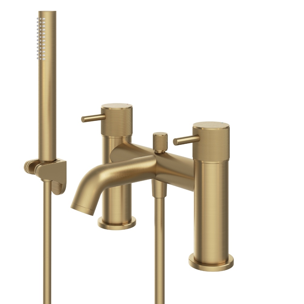 Product Cut out image of the Abacus Iso Pro Brushed Brass Deck Mounted Bath Shower Mixer